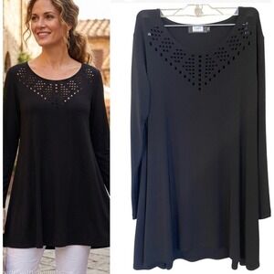 Sympli Womens Size 10 Black Stretch Jersey Tunic Top Blouse Wrinkle Resistant
